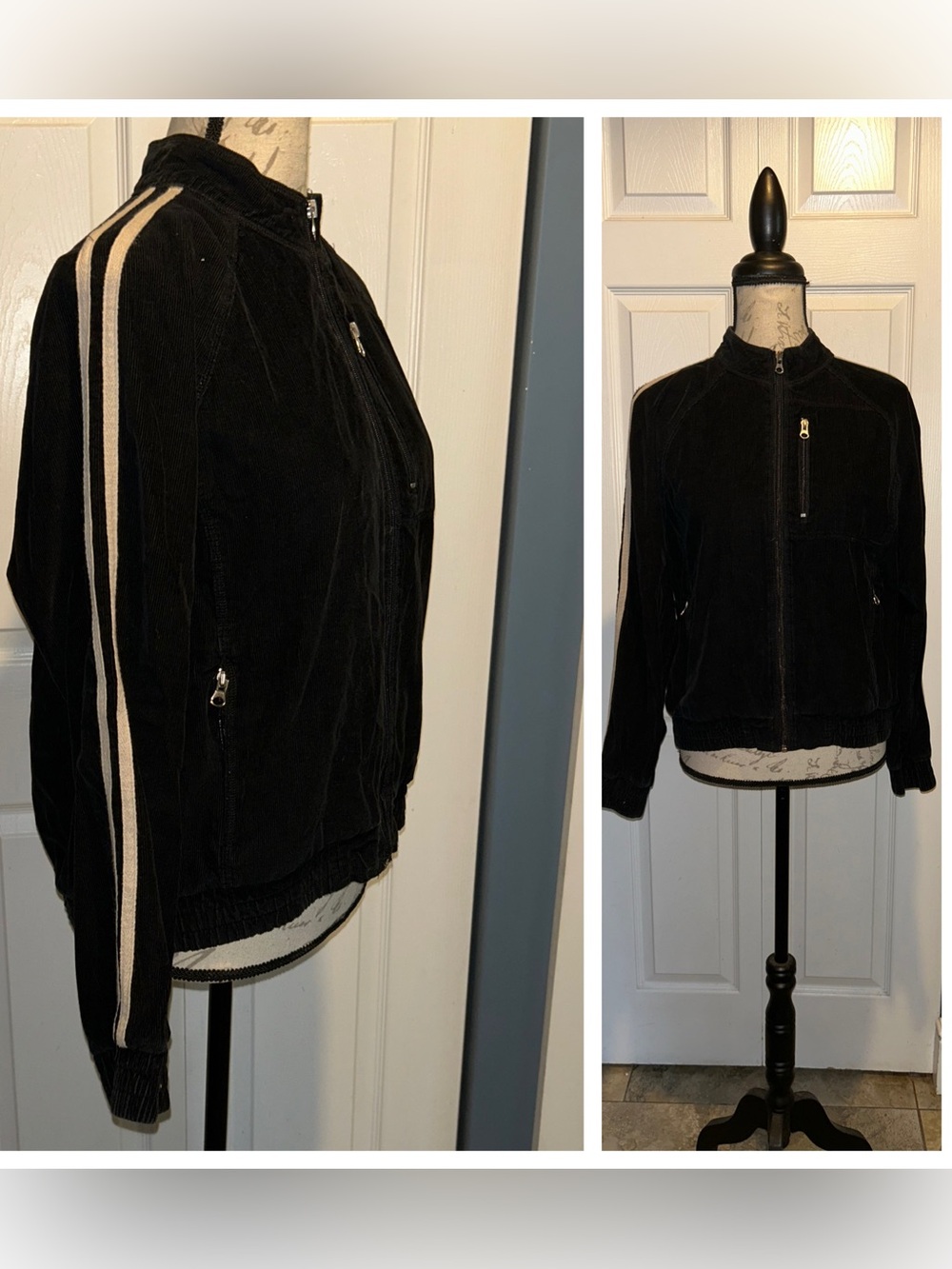 Vintage Cotton Corduroy Zipper Jacket Stripe Sleeve Sz M by Erika Sport